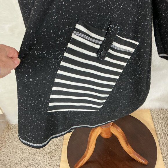 Moonlight Y & S Black White Long Sleeve Turtle Neck Stripe Pocket Patch Dress XL - Picture 2 of 8